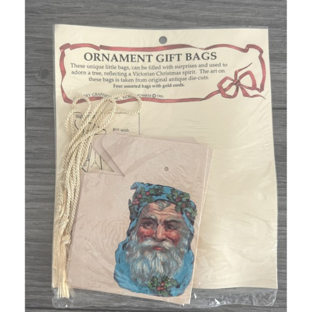 Vintage Ornament Gift‎ Bags Christmas Made in USA 1991 Four With Gold Cords